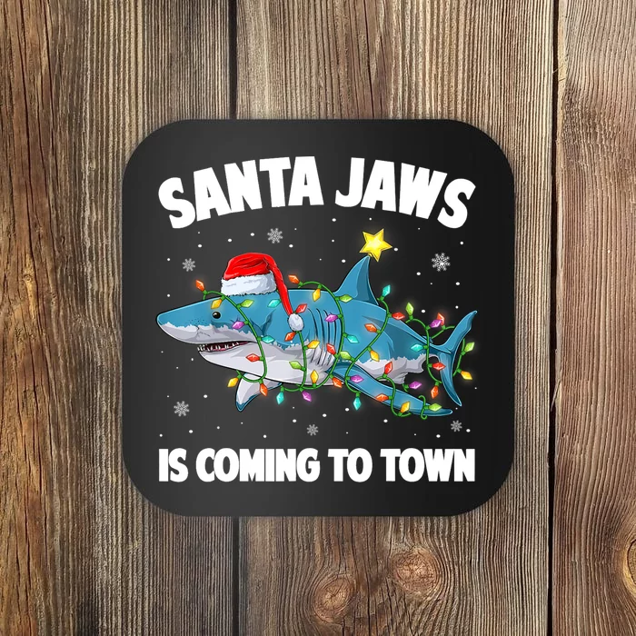 Santa Jaws Shark Christmas Lights Merry Sharkmas Xmas Boys TShirt Coaster