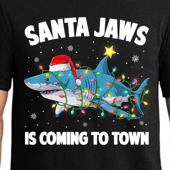 Santa Jaws Shark Christmas Lights Merry Sharkmas Xmas Boys TShirt Pajama Set