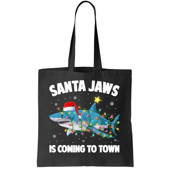 Santa Jaws Shark Christmas Lights Merry Sharkmas Xmas Boys TShirt Tote Bag