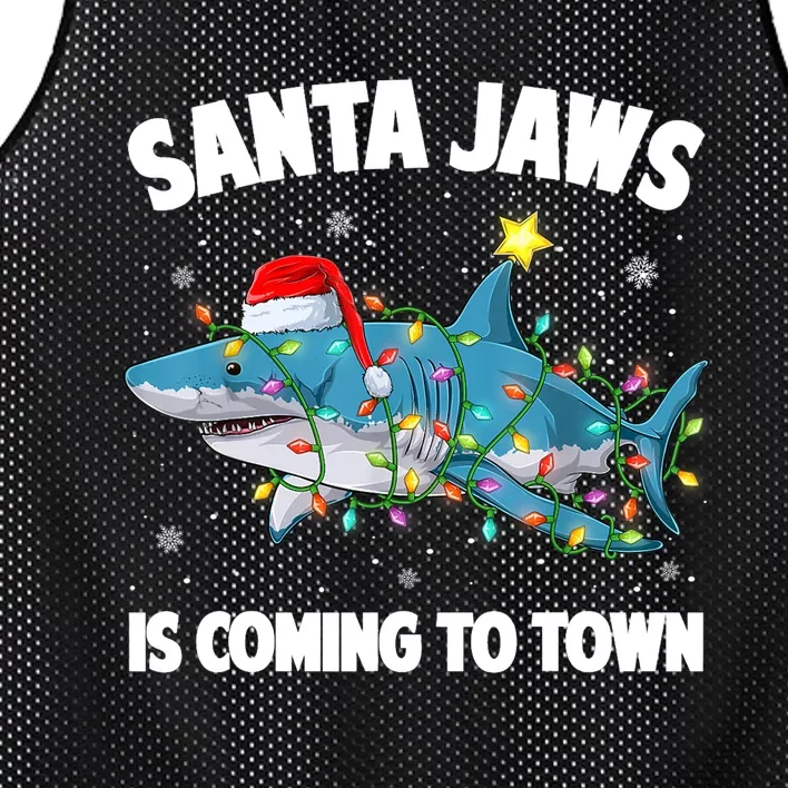 Santa Jaws Shark Christmas Lights Merry Sharkmas Xmas Boys TShirt Mesh Reversible Basketball Jersey Tank