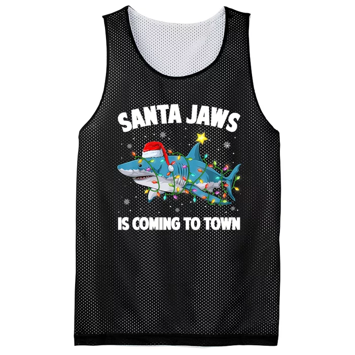 Santa Jaws Shark Christmas Lights Merry Sharkmas Xmas Boys TShirt Mesh Reversible Basketball Jersey Tank