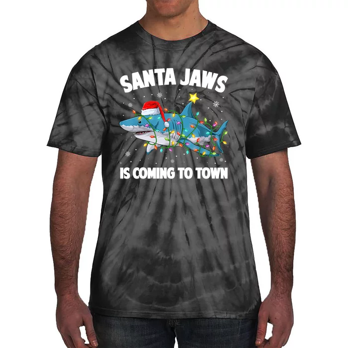 Santa Jaws Shark Christmas Lights Merry Sharkmas Xmas Boys TShirt Tie-Dye T-Shirt