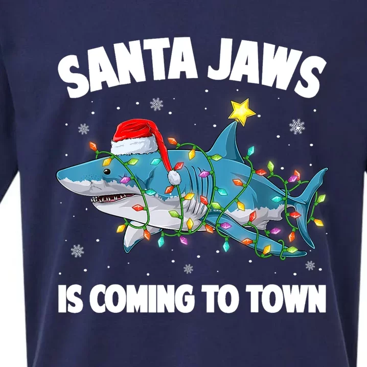 Santa Jaws Shark Christmas Lights Merry Sharkmas Xmas Boys TShirt Sueded Cloud Jersey T-Shirt