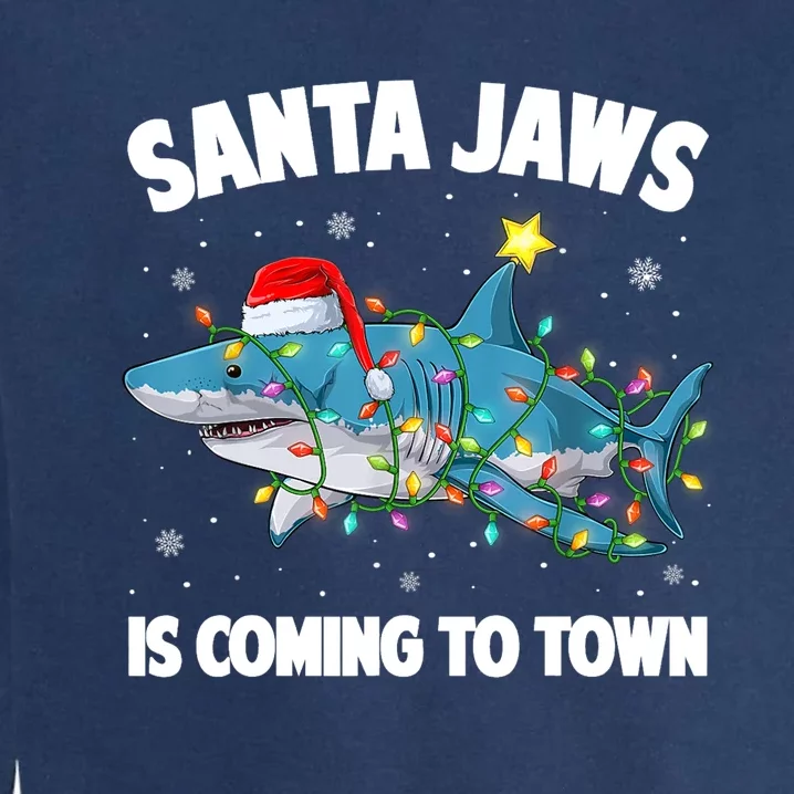 Santa Jaws Shark Christmas Lights Merry Sharkmas Xmas Boys TShirt Garment-Dyed Sweatshirt