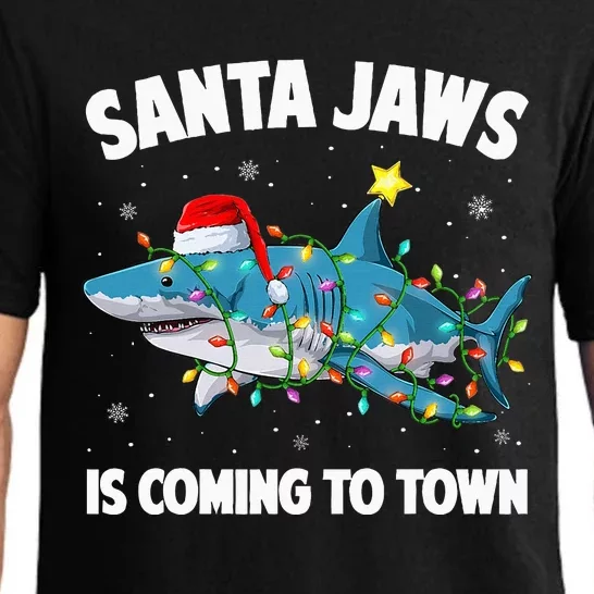 Santa Jaws Shark Christmas Lights Merry Sharkmas Xmas Pajama Set