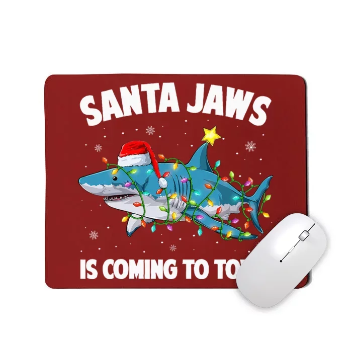 Santa Jaws Shark Christmas Lights Merry Sharkmas Xmas Mousepad