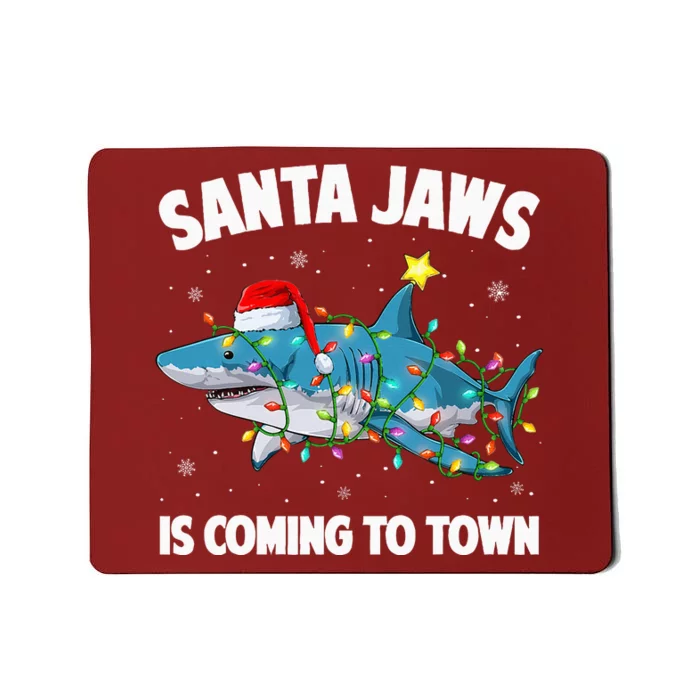 Santa Jaws Shark Christmas Lights Merry Sharkmas Xmas Mousepad