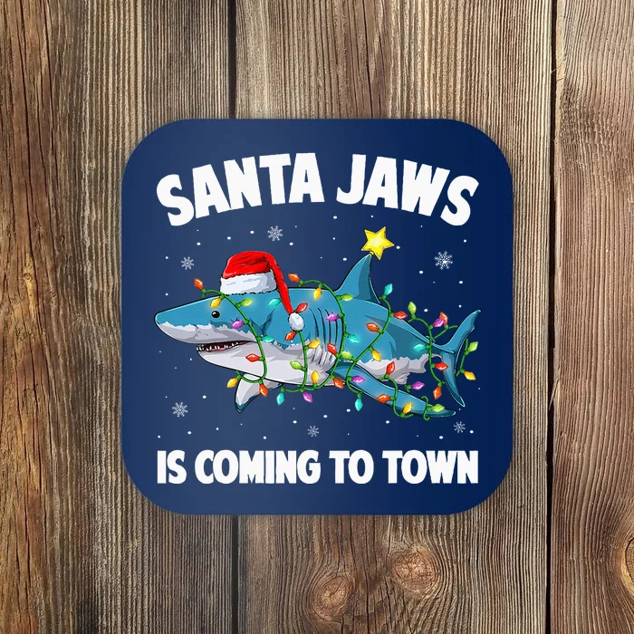 Santa Jaws Shark Christmas Lights Merry Sharkmas Xmas Coaster