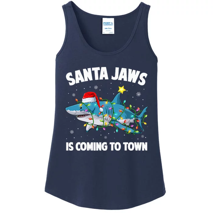 Santa Jaws Shark Christmas Lights Merry Sharkmas Xmas Ladies Essential Tank