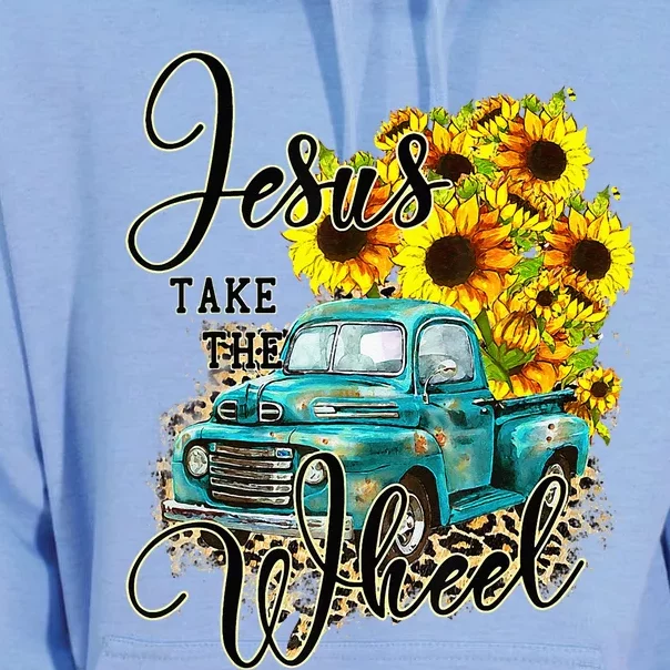 Sunflower Jesus Take The Wheel Christian Gift Leopard Print Unisex Surf Hoodie