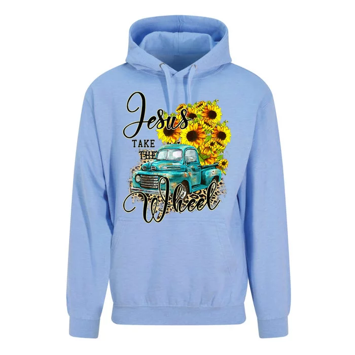 Sunflower Jesus Take The Wheel Christian Gift Leopard Print Unisex Surf Hoodie