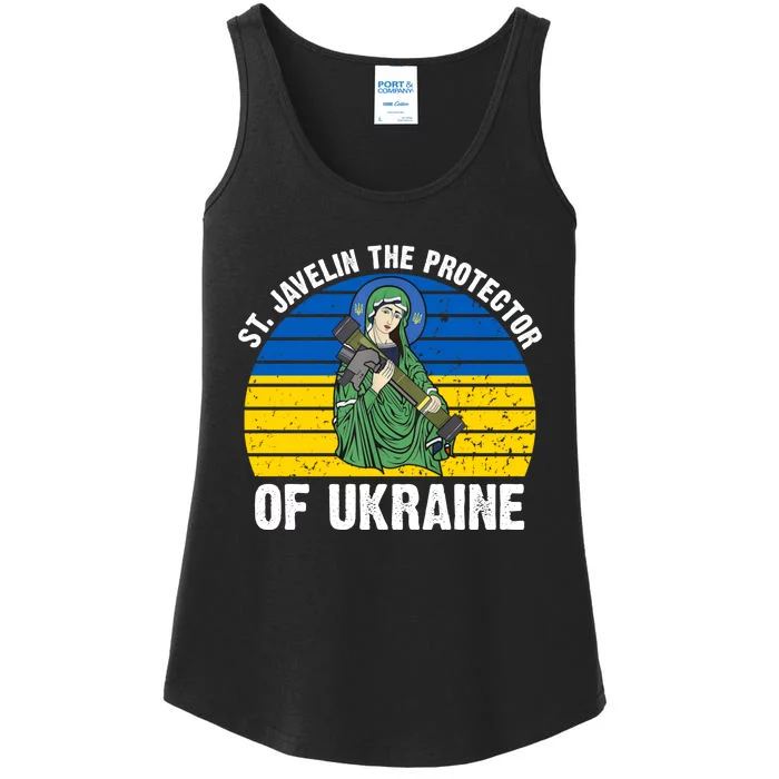 Saint Javelin The Protector Of Ukraine Ukrainian Flag Ladies Essential Tank