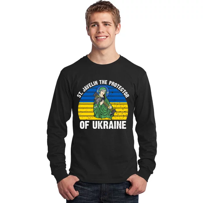 Saint Javelin The Protector Of Ukraine Ukrainian Flag Tall Long Sleeve T-Shirt