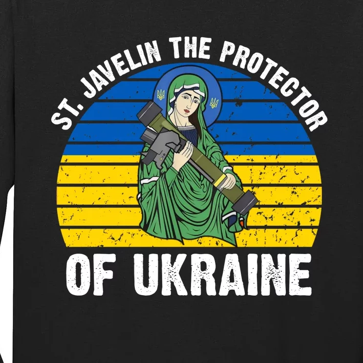 Saint Javelin The Protector Of Ukraine Ukrainian Flag Tall Long Sleeve T-Shirt