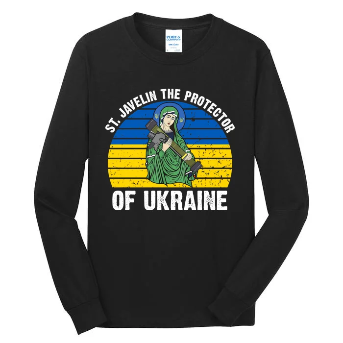 Saint Javelin The Protector Of Ukraine Ukrainian Flag Tall Long Sleeve T-Shirt