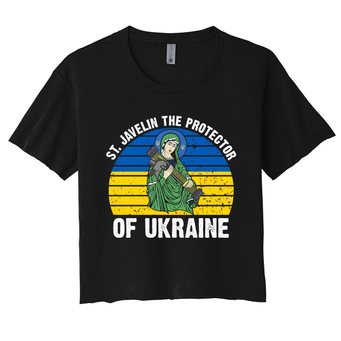 Saint Javelin The Protector Of Ukraine Ukrainian Flag Women's Crop Top Tee