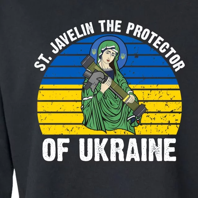 Saint Javelin The Protector Of Ukraine Ukrainian Flag Cropped Pullover Crew