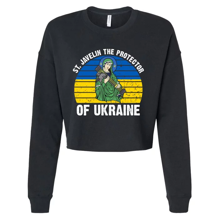 Saint Javelin The Protector Of Ukraine Ukrainian Flag Cropped Pullover Crew