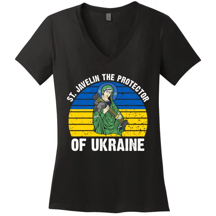 Saint Javelin The Protector Of Ukraine Ukrainian Flag Women's V-Neck T-Shirt