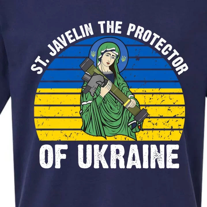 Saint Javelin The Protector Of Ukraine Ukrainian Flag Sueded Cloud Jersey T-Shirt