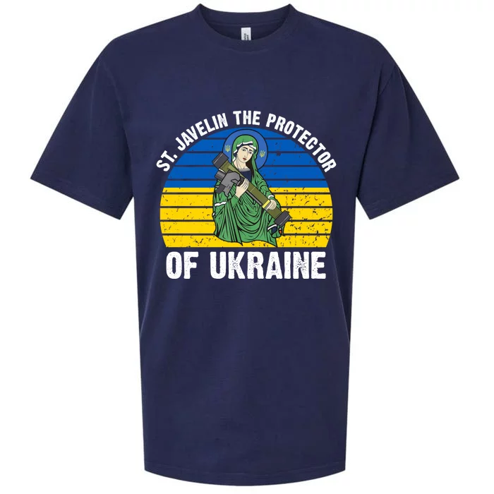 Saint Javelin The Protector Of Ukraine Ukrainian Flag Sueded Cloud Jersey T-Shirt