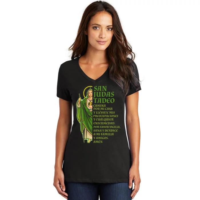 San Judas Tadeo Con OracióN Women's V-Neck T-Shirt