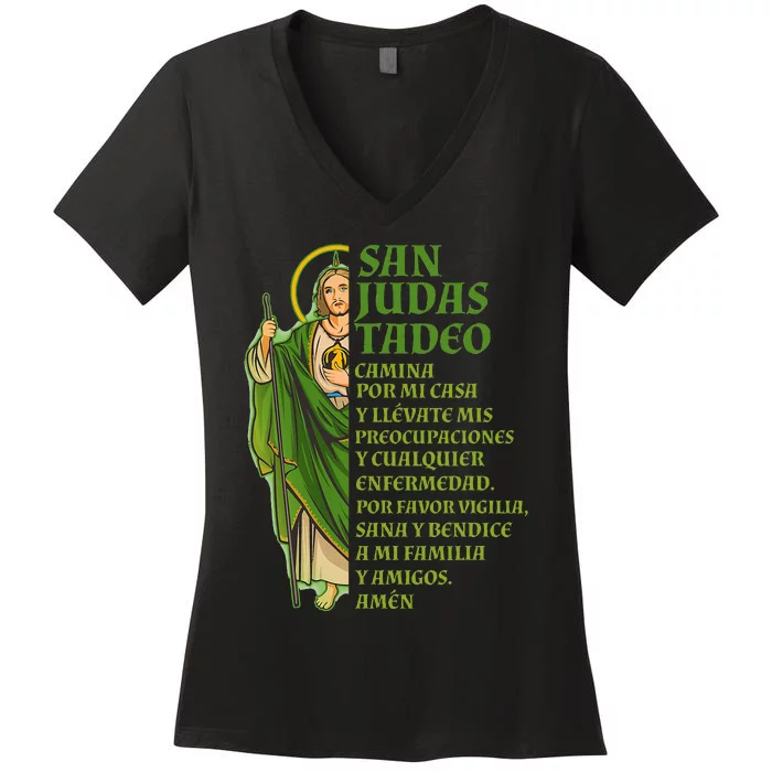 San Judas Tadeo Con OracióN Women's V-Neck T-Shirt