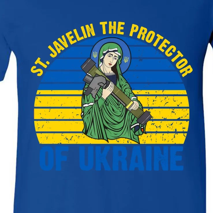 Saint Javelin The Protector Of Ukraine Ukrainian Flag V-Neck T-Shirt