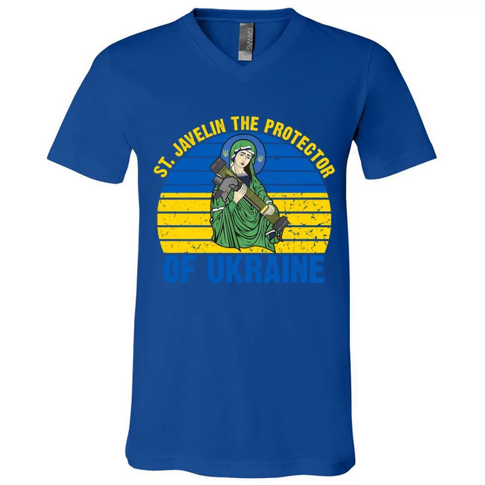 Saint Javelin The Protector Of Ukraine Ukrainian Flag V-Neck T-Shirt