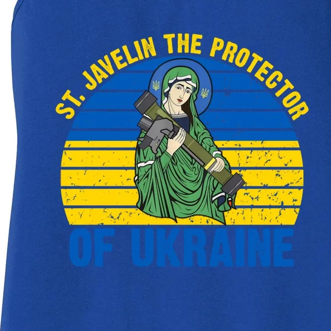 Saint Javelin The Protector Of Ukraine Ukrainian Flag Women's Racerback Tank