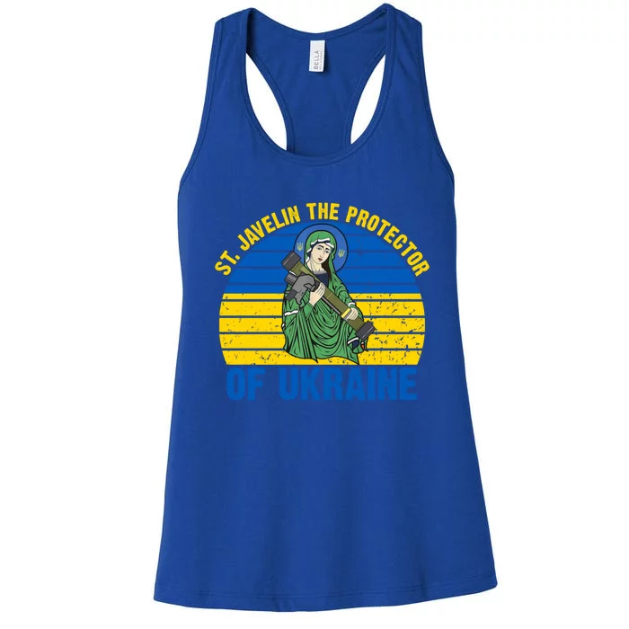 Saint Javelin The Protector Of Ukraine Ukrainian Flag Women's Racerback Tank