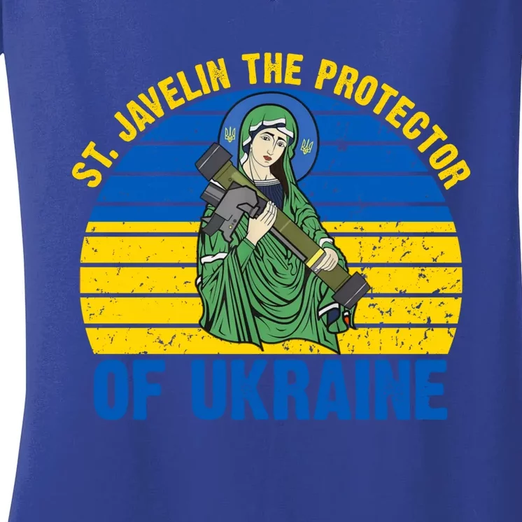 Saint Javelin The Protector Of Ukraine Ukrainian Flag Women's V-Neck T-Shirt