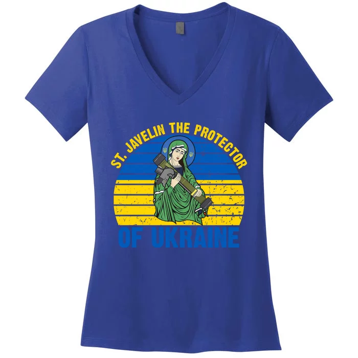 Saint Javelin The Protector Of Ukraine Ukrainian Flag Women's V-Neck T-Shirt