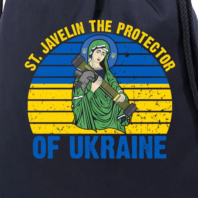 Saint Javelin The Protector Of Ukraine Ukrainian Flag Drawstring Bag