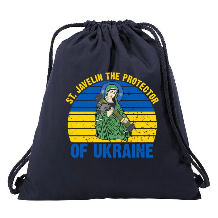 Saint Javelin The Protector Of Ukraine Ukrainian Flag Drawstring Bag