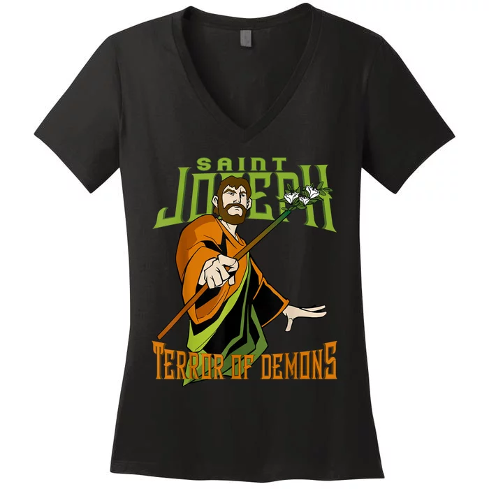 St Joseph Terror Of Demons Consecration 2021 Catholic Saint Women's V-Neck T-Shirt