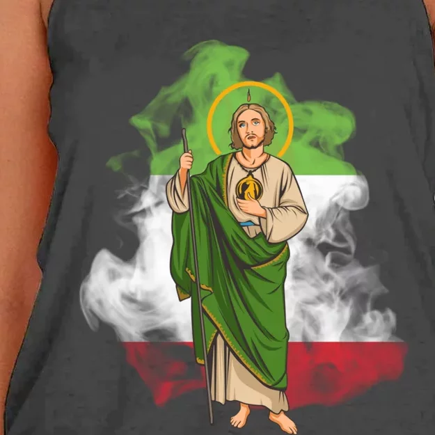 San Judas Tadeo con Bandera de México Women's Knotted Racerback Tank