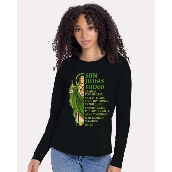 San Judas Tadeo Con OracióN Womens Cotton Relaxed Long Sleeve T-Shirt