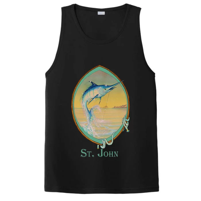 St. John USVI Vintage Retro Fishing Vacation Performance Tank