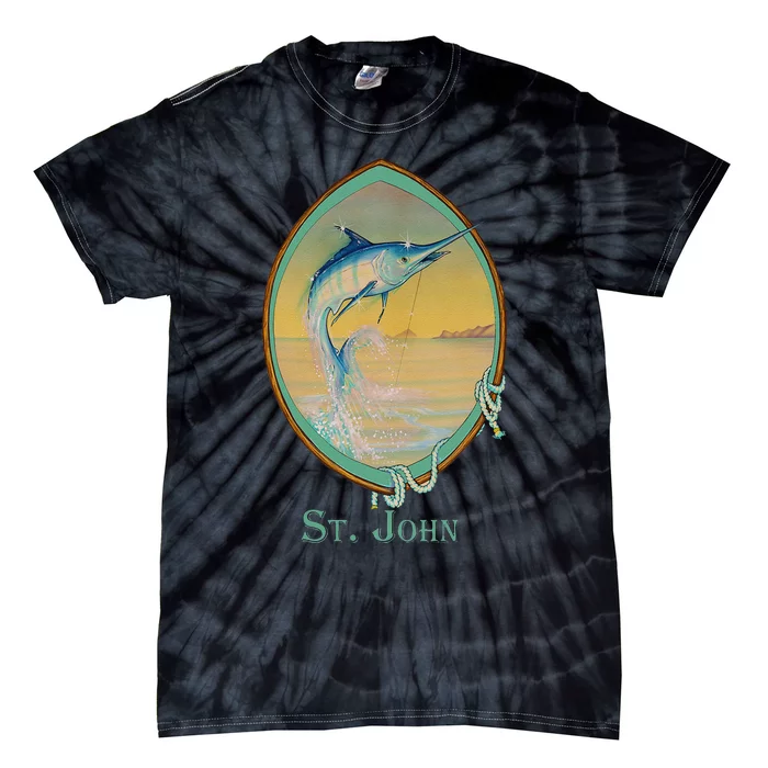 St. John USVI Vintage Retro Fishing Vacation Tie-Dye T-Shirt