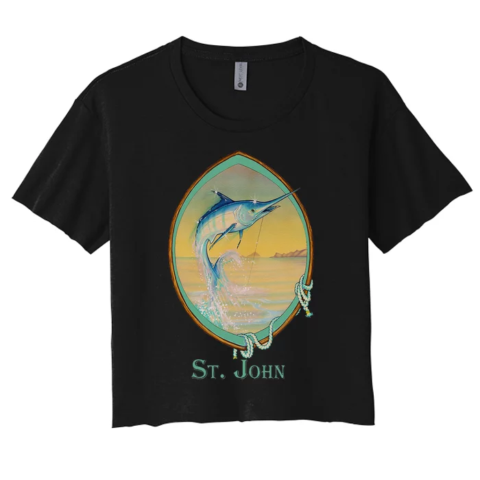 St. John USVI Vintage Retro Fishing Vacation Women's Crop Top Tee