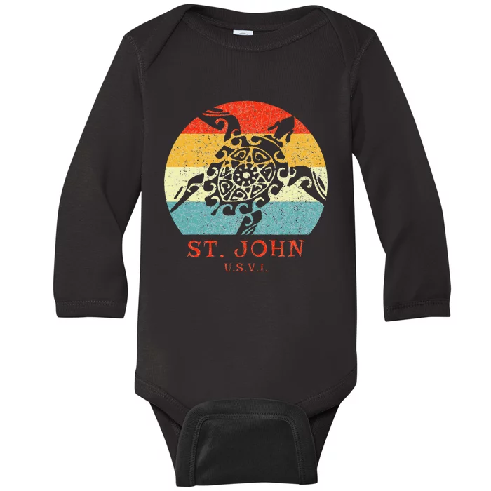 St. John Usvi Vintage Retro Tribal Turtle Vacation Baby Long Sleeve Bodysuit