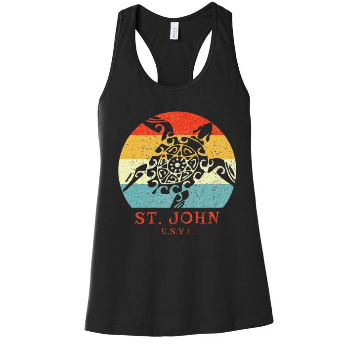 St. John Usvi Vintage Retro Tribal Turtle Vacation Women's Racerback Tank