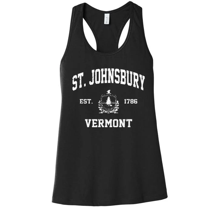 St. Johnsbury Vermont VT Vintage State Athletic Style Women's Racerback Tank