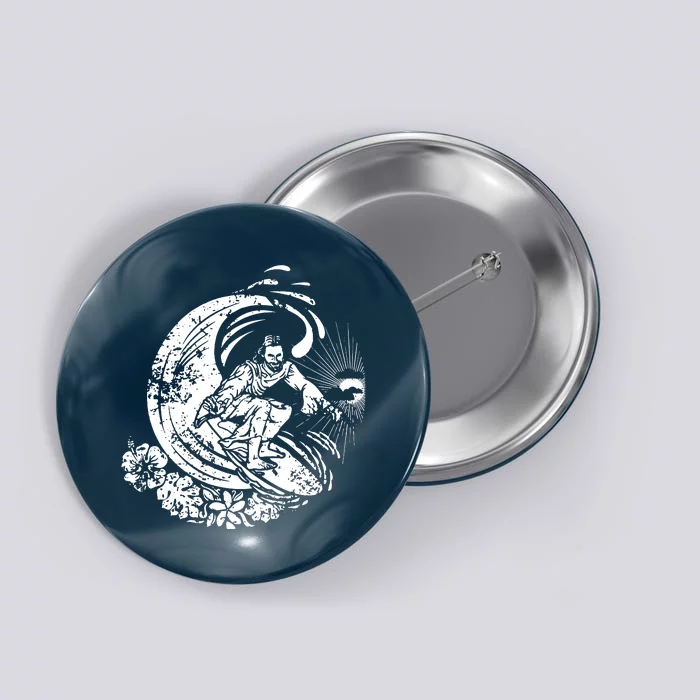 Surfing Jesus Vintage Distressed Cool Style Button