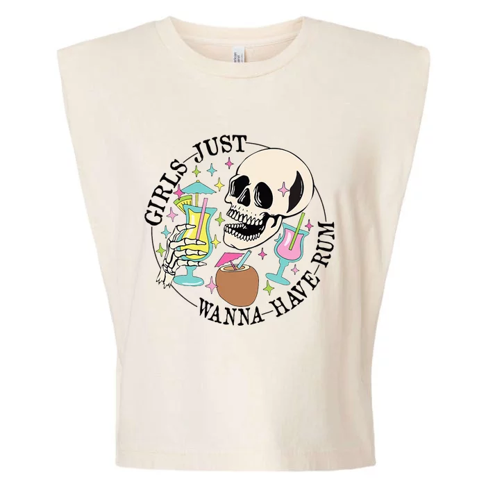 Skeleton Just Wanna Have Rum Summer Beach Party Garment-Dyed Women's Muscle Tee