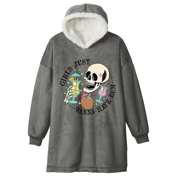 Skeleton Just Wanna Have Rum Summer Beach Party Hooded Wearable Blanket