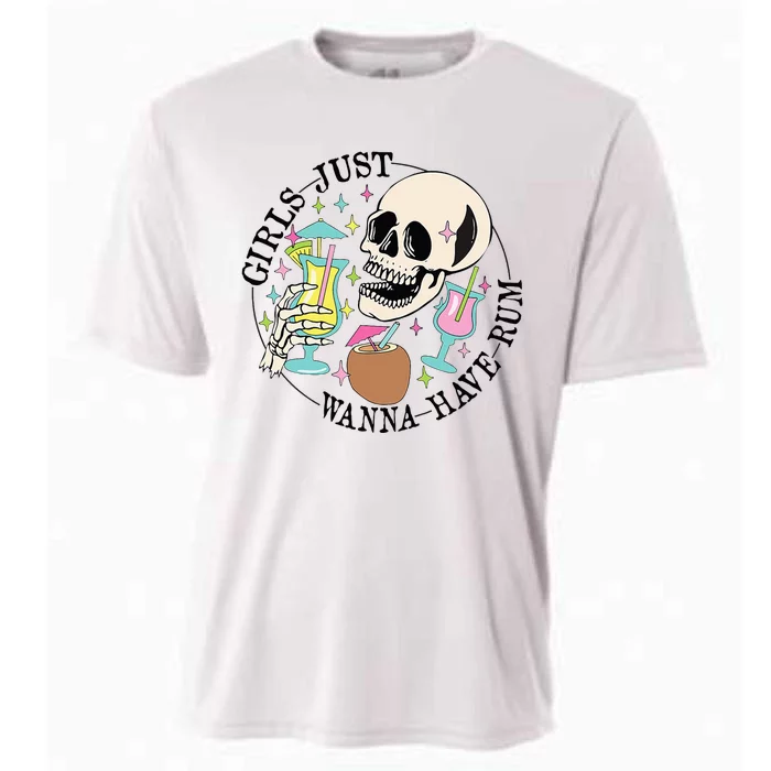 Skeleton Just Wanna Have Rum Summer Beach Party Cooling Performance Crew T-Shirt