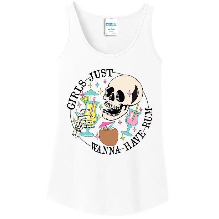 Skeleton Just Wanna Have Rum Summer Beach Party Ladies Essential Tank