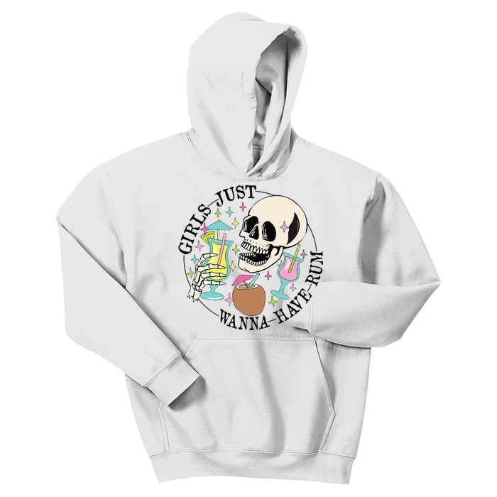 Skeleton Just Wanna Have Rum Summer Beach Party Kids Hoodie